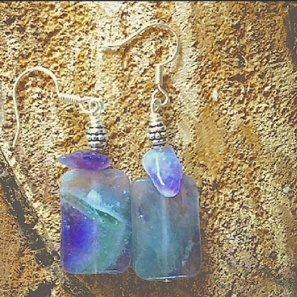 SALE💜 5*Rated ViM  RARE GREEN Streaked Faceted Dream Amethyst 925 Dangles - Picture 1 of 3
